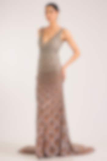 Ivory & Peach Italian Tulle & Silk Lycra Hand Embroidered Bridal Gown by Bhawna Rao at Pernia's Pop Up Shop