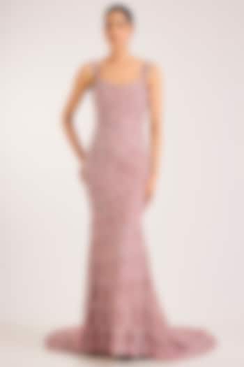 Lavender & Pink Italian Tulle Hand Embroidered Bridal Gown by Bhawna Rao at Pernia's Pop Up Shop