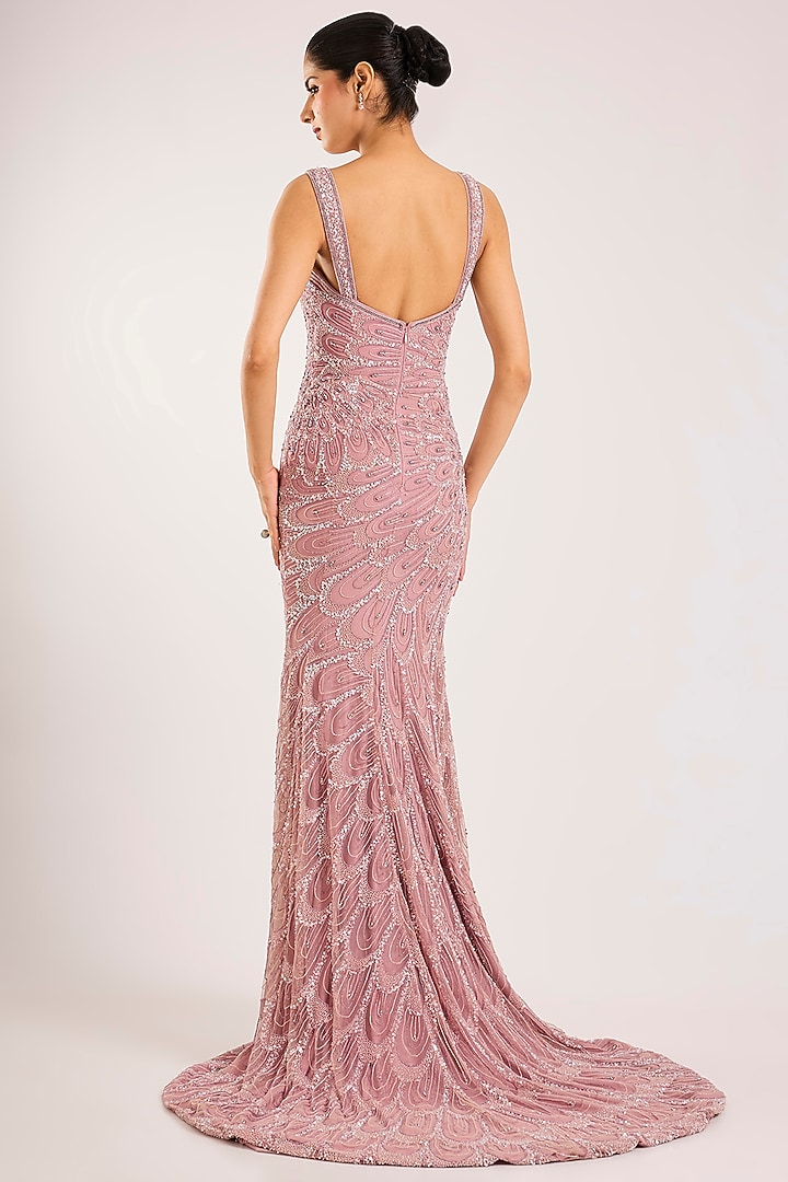 Lavender & Pink Italian Tulle Hand Embroidered Bridal Gown by Bhawna Rao at Pernia's Pop Up Shop