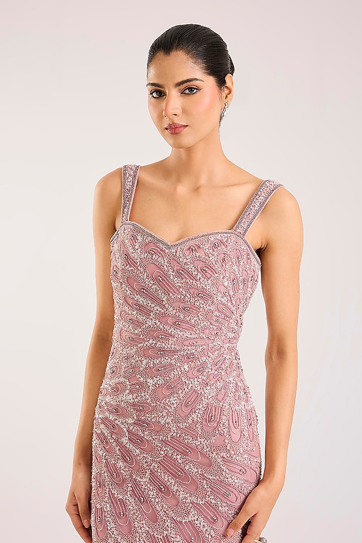 Lavender & Pink Italian Tulle Hand Embroidered Bridal Gown by Bhawna Rao at Pernia's Pop Up Shop