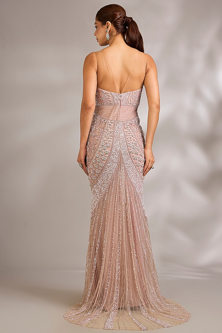 Lavender Pink Italian Tulle Embellished Wedding Gown by Bhawna Rao at Pernia's Pop Up Shop