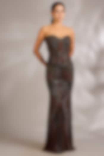 Copper Italian Tulle Embellished Wedding Gown by Bhawna Rao at Pernia's Pop Up Shop
