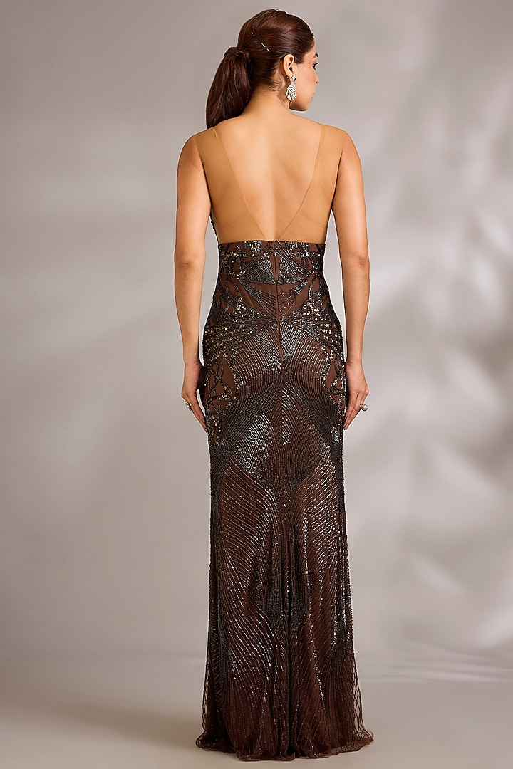 Copper Italian Tulle Embellished Wedding Gown by Bhawna Rao at Pernia's Pop Up Shop