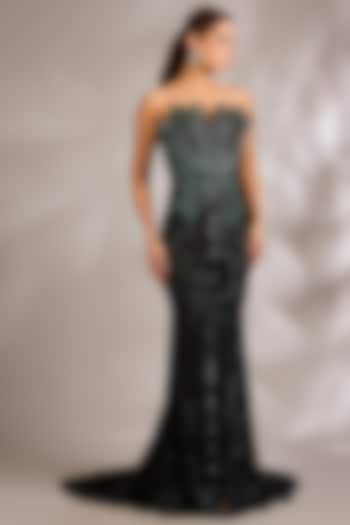 Teal & Black Italian Tulle Embellished Wedding Gown by Bhawna Rao at Pernia's Pop Up Shop
