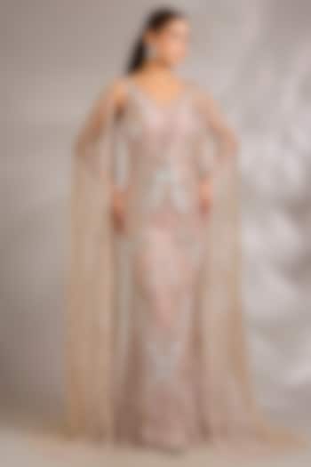 Lavender Pink Italian Tulle Embellished Bridal Gown by Bhawna Rao at Pernia's Pop Up Shop