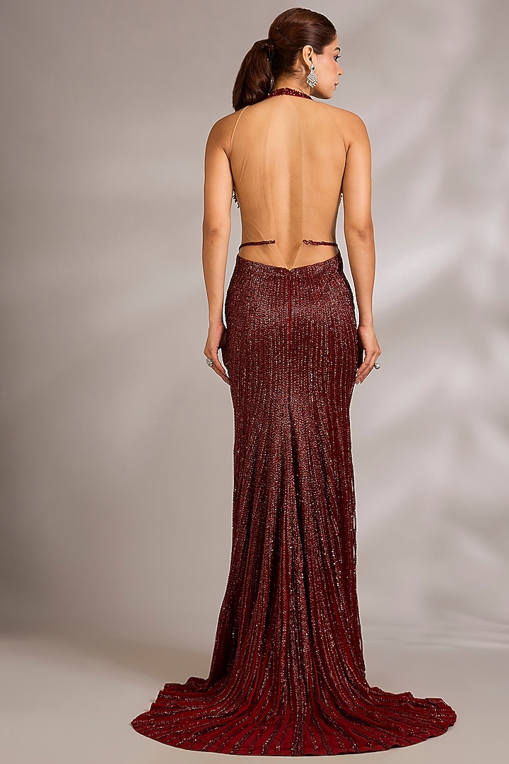 Ruby Red Italian Tulle Embellished Bridal Gown by Bhawna Rao at Pernia's Pop Up Shop