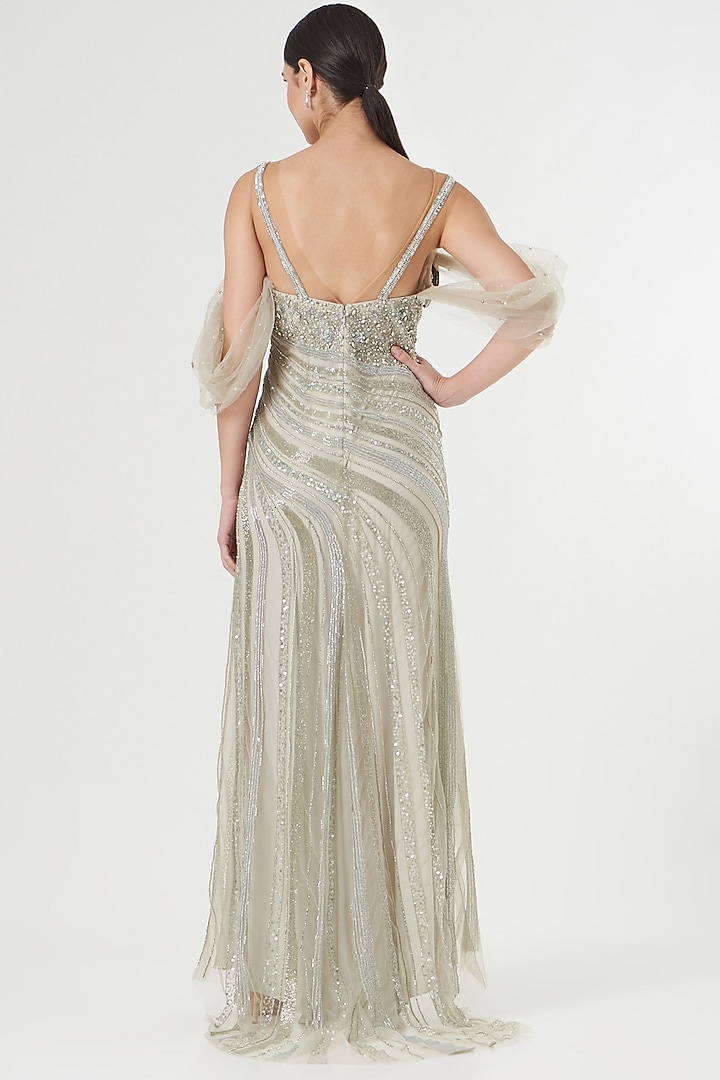 Grey Hand Embroidered Bridal Gown by Bhawna Rao at Pernia's Pop Up Shop