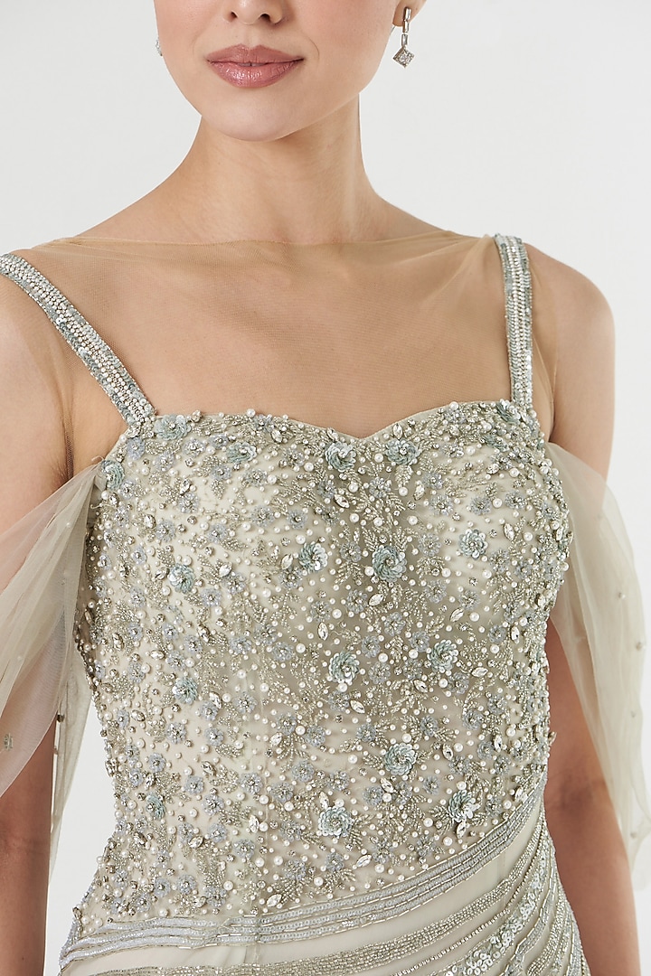 Grey Hand Embroidered Bridal Gown by Bhawna Rao at Pernia's Pop Up Shop