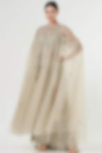 Nude Embroidered Cape by Bhawna Rao