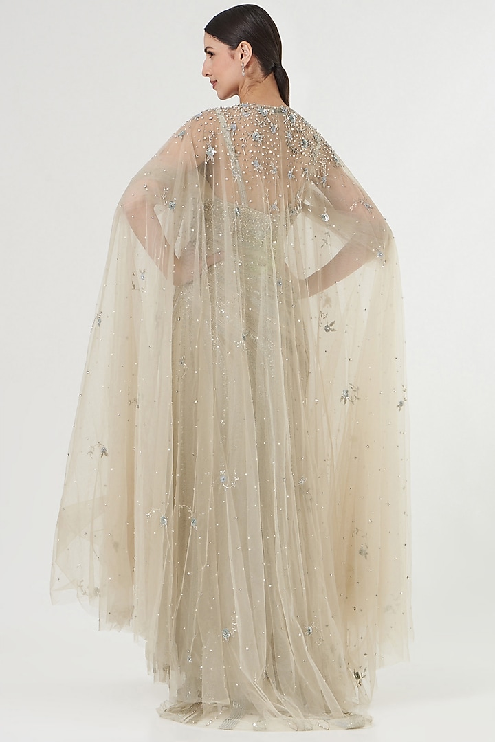Nude Embroidered Cape by Bhawna Rao at Pernia's Pop Up Shop