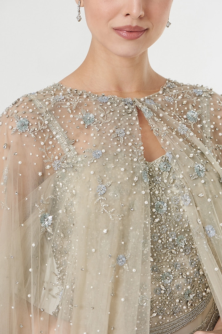 Nude Embroidered Cape by Bhawna Rao at Pernia's Pop Up Shop