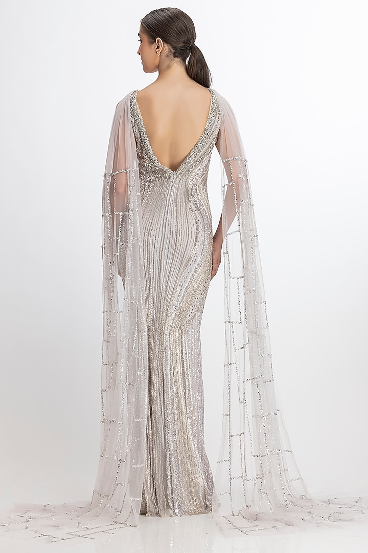 Metallic Lilac Italian Tulle Hand Embroidered Bridal Gown by Bhawna Rao at Pernia's Pop Up Shop