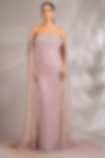 Blush Pink Italian Tulle Embellished Bridal Gown by Bhawna Rao at Pernia's Pop Up Shop