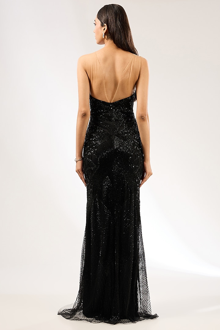 Black Italian Tulle Hand Embroidered Wedding Gown by Bhawna Rao at Pernia's Pop Up Shop