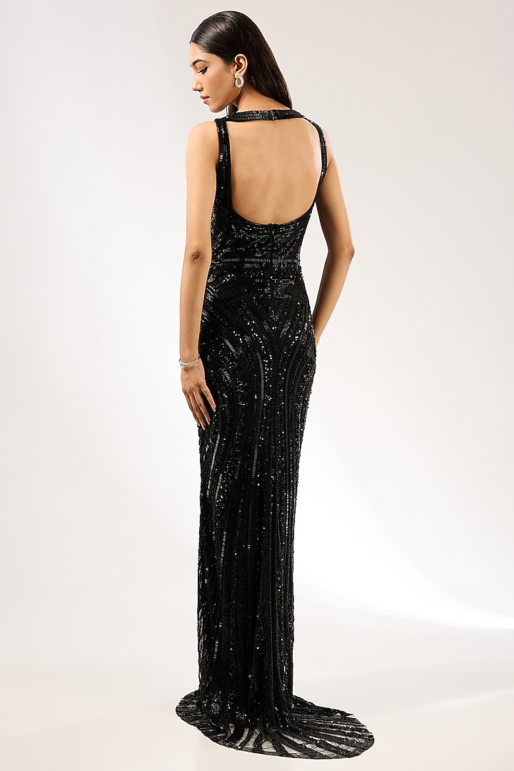 Black Italian Tulle Hand Embroidered Wedding Gown by Bhawna Rao at Pernia's Pop Up Shop