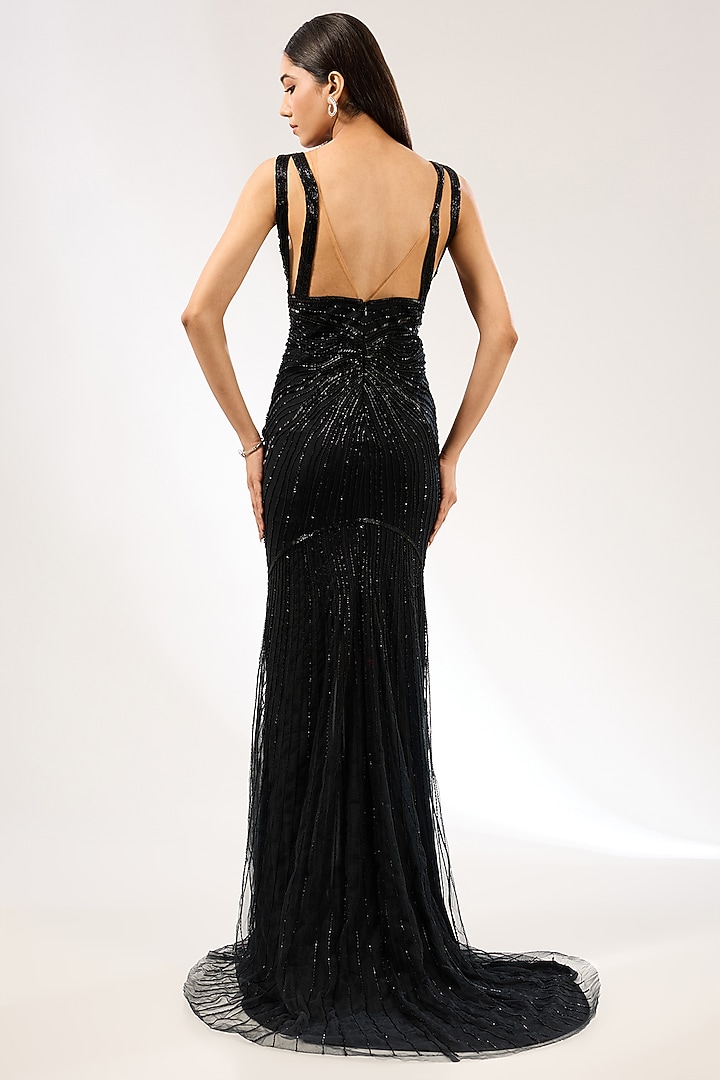Black Italian Tulle Hand Embroidered Wedding Gown by Bhawna Rao at Pernia's Pop Up Shop