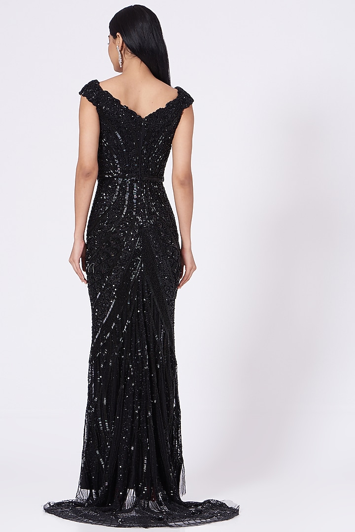 Black Hand Embroidered Gown by Bhawna Rao at Pernia's Pop Up Shop