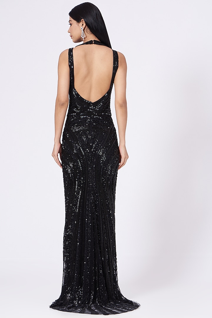 Black Beaded Hand Embroidered Gown by Bhawna Rao at Pernia's Pop Up Shop