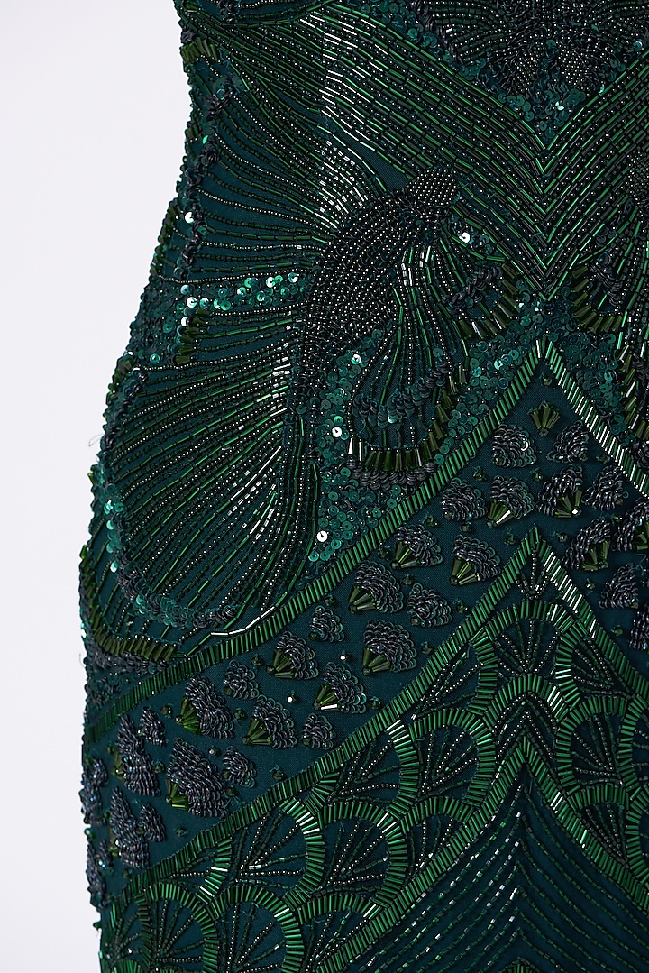 Emerald Green Hand Embroidered Gown by Bhawna Rao at Pernia's Pop Up Shop