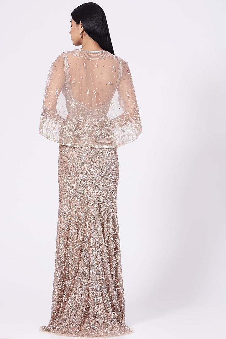 Nude Copper Hand Embroidered Gown by Bhawna Rao at Pernia's Pop Up Shop