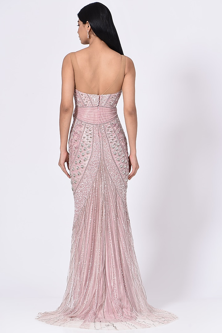 Pastel Pink Hand Embroidered Gown by Bhawna Rao at Pernia's Pop Up Shop