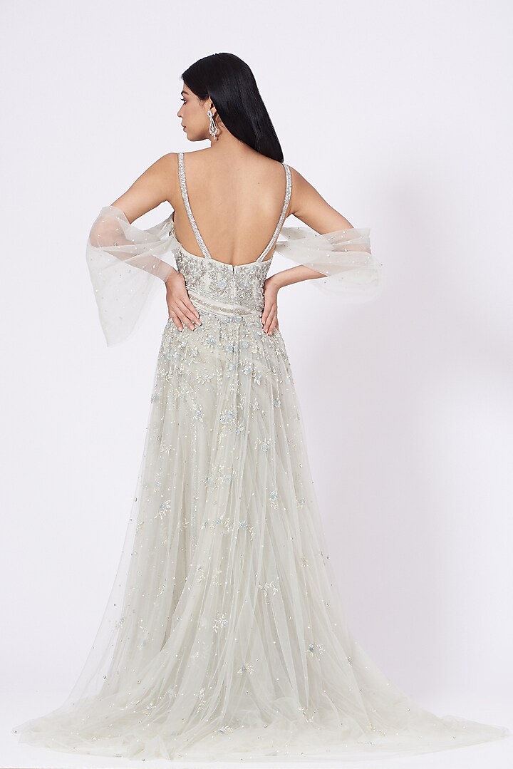 Mint Green Hand Embroidered Gown by Bhawna Rao at Pernia's Pop Up Shop