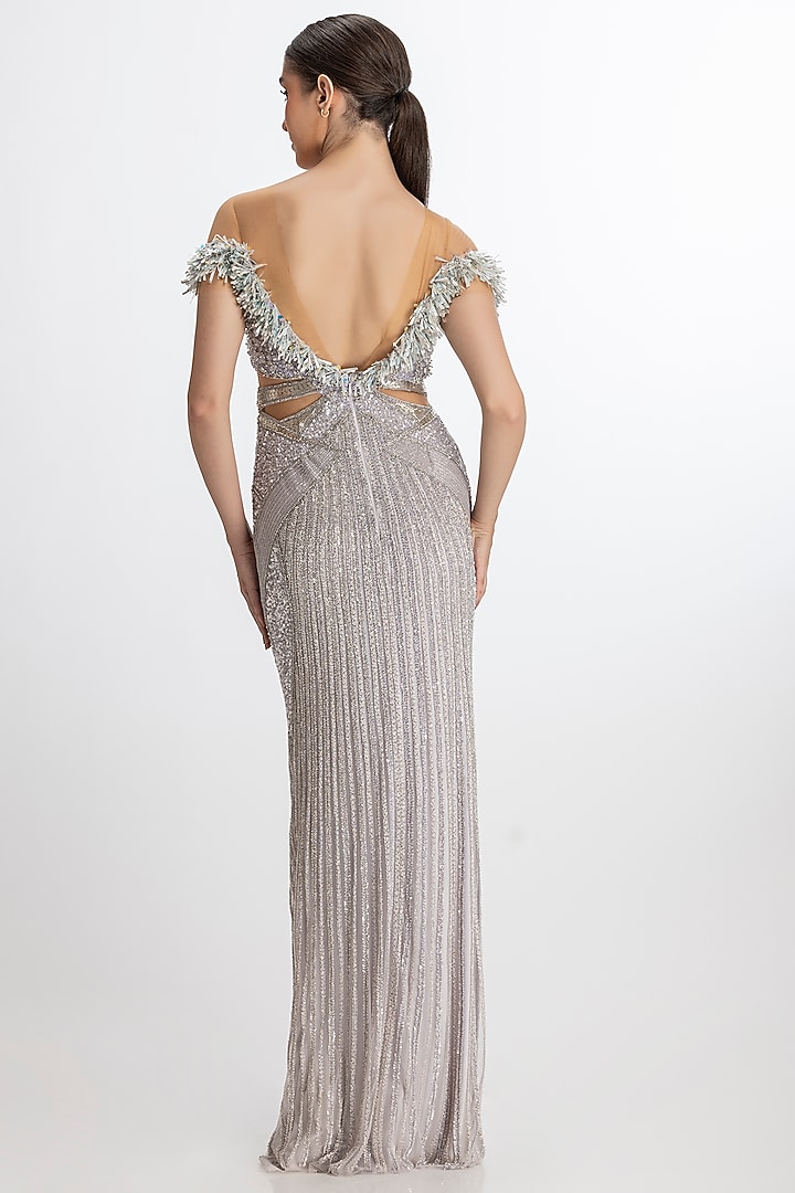 Metallic Lilac Italian Tulle Hand Embroidered Bridal Gown by Bhawna Rao at Pernia's Pop Up Shop