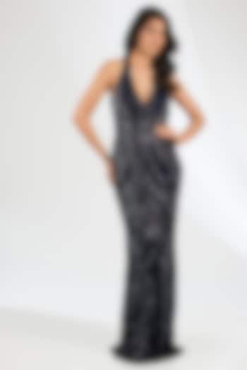 Blue Italian Tulle Crystal Embroidered Wedding Gown by Bhawna Rao at Pernia's Pop Up Shop