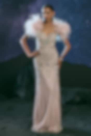 Pink Italian Tulle & Silk Lycra Embroidered Bridal Gown by Bhawna Rao at Pernia's Pop Up Shop