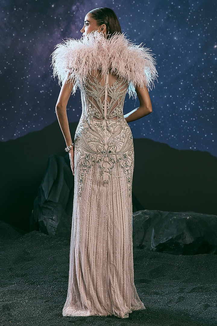 Pink Italian Tulle & Silk Lycra Embroidered Bridal Gown by Bhawna Rao at Pernia's Pop Up Shop