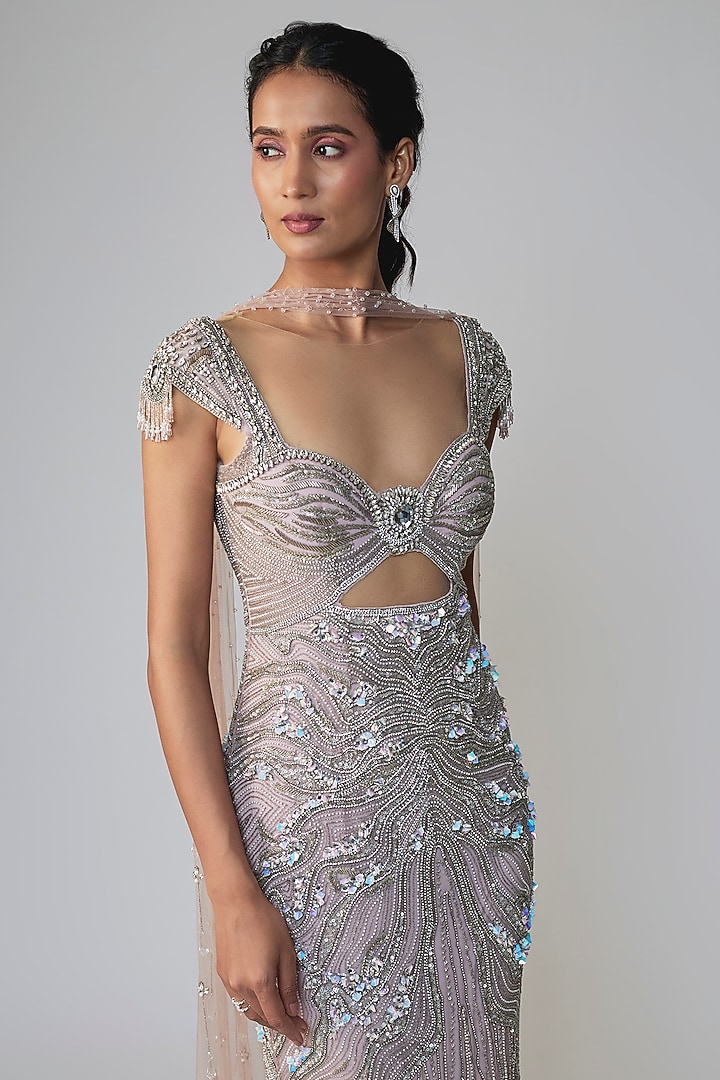 Sot Mink Italian Tulle & Silk Lycra Embroidered Bridal Gown by Bhawna Rao at Pernia's Pop Up Shop
