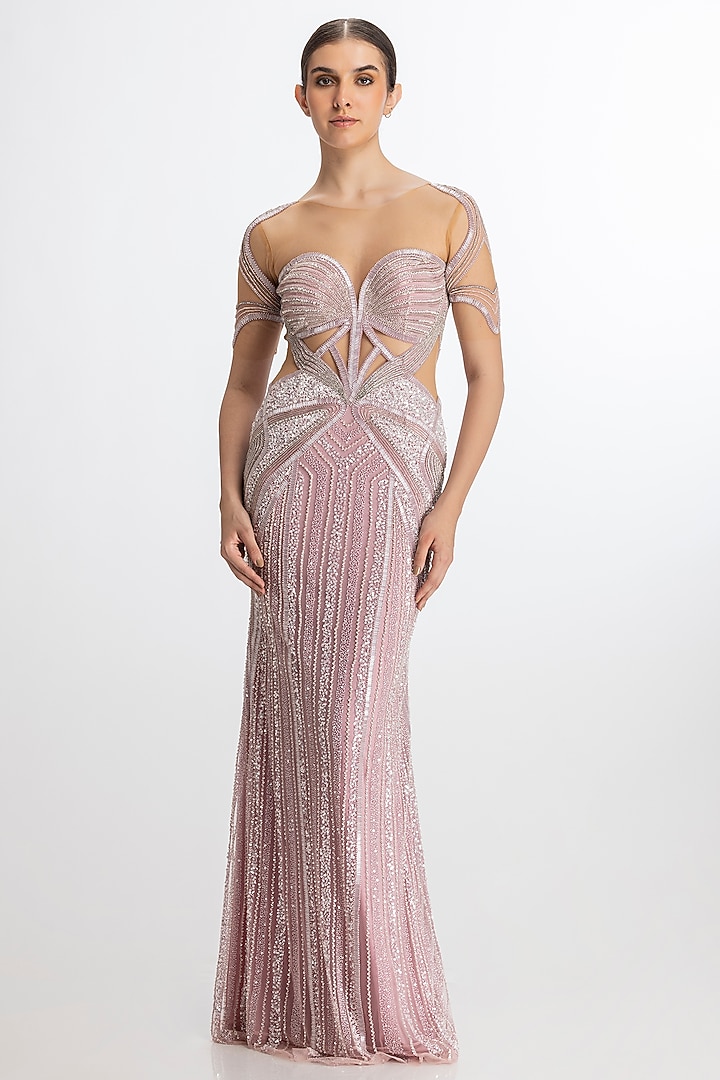 Fresh Pink Italian Tulle Hand Embroidered Wedding Gown by Bhawna Rao at Pernia's Pop Up Shop