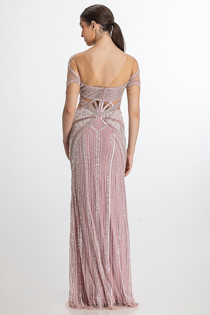 Fresh Pink Italian Tulle Hand Embroidered Wedding Gown by Bhawna Rao at Pernia's Pop Up Shop