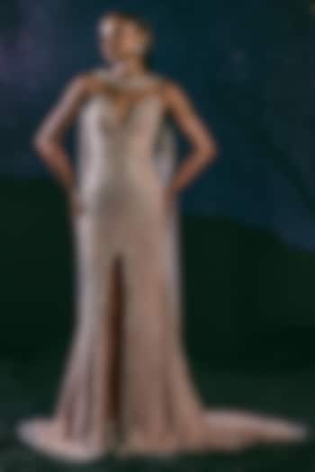 Pink Italian Tulle & Silk Lycra Hand Embroidered Bridal Gown by Bhawna Rao at Pernia's Pop Up Shop