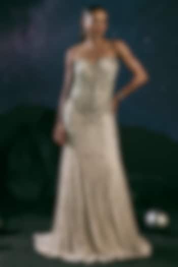 Ivory Italian Tulle & Silk Lycra Beadwork Wedding Gown by Bhawna Rao at Pernia's Pop Up Shop