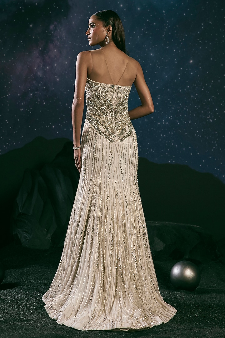 Ivory Italian Tulle & Silk Lycra Beadwork Wedding Gown by Bhawna Rao at Pernia's Pop Up Shop