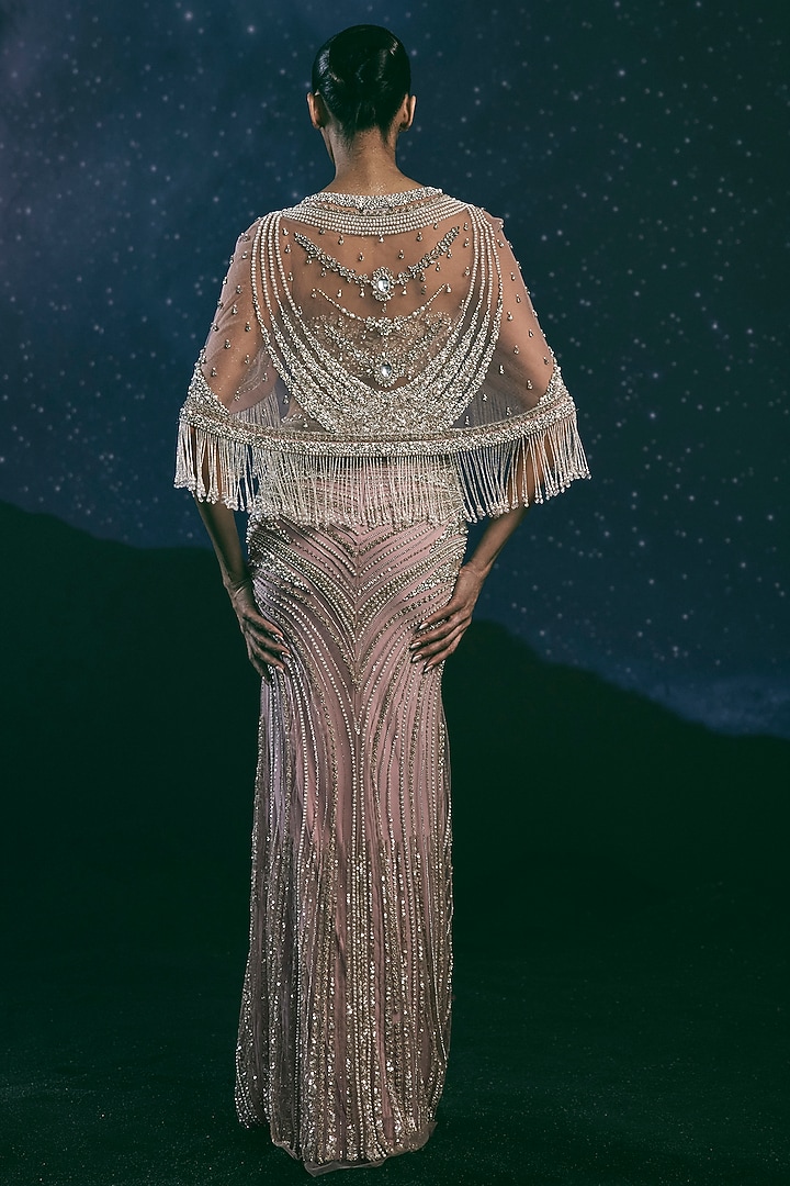Pink Italian Tulle & Silk Lycra Hand Embroidered Bridal Gown by Bhawna Rao at Pernia's Pop Up Shop