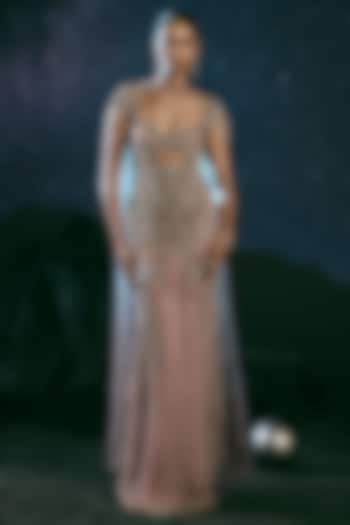 Pink Italian Tulle & Silk Lycra Embroidered Bridal Gown by Bhawna Rao at Pernia's Pop Up Shop