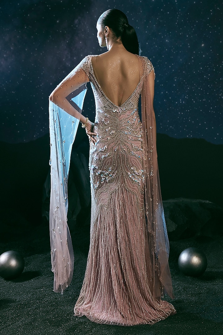 Pink Italian Tulle & Silk Lycra Embroidered Bridal Gown by Bhawna Rao at Pernia's Pop Up Shop