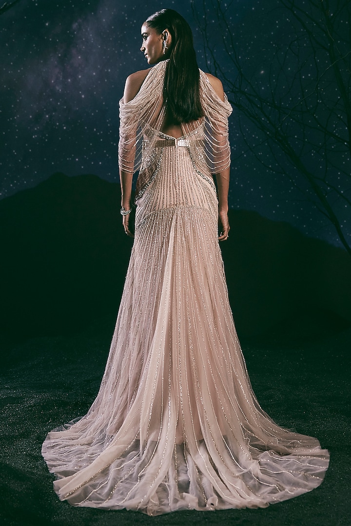 Pink Italian Tulle & Silk Lycra Embellished Bridal Gown by Bhawna Rao at Pernia's Pop Up Shop