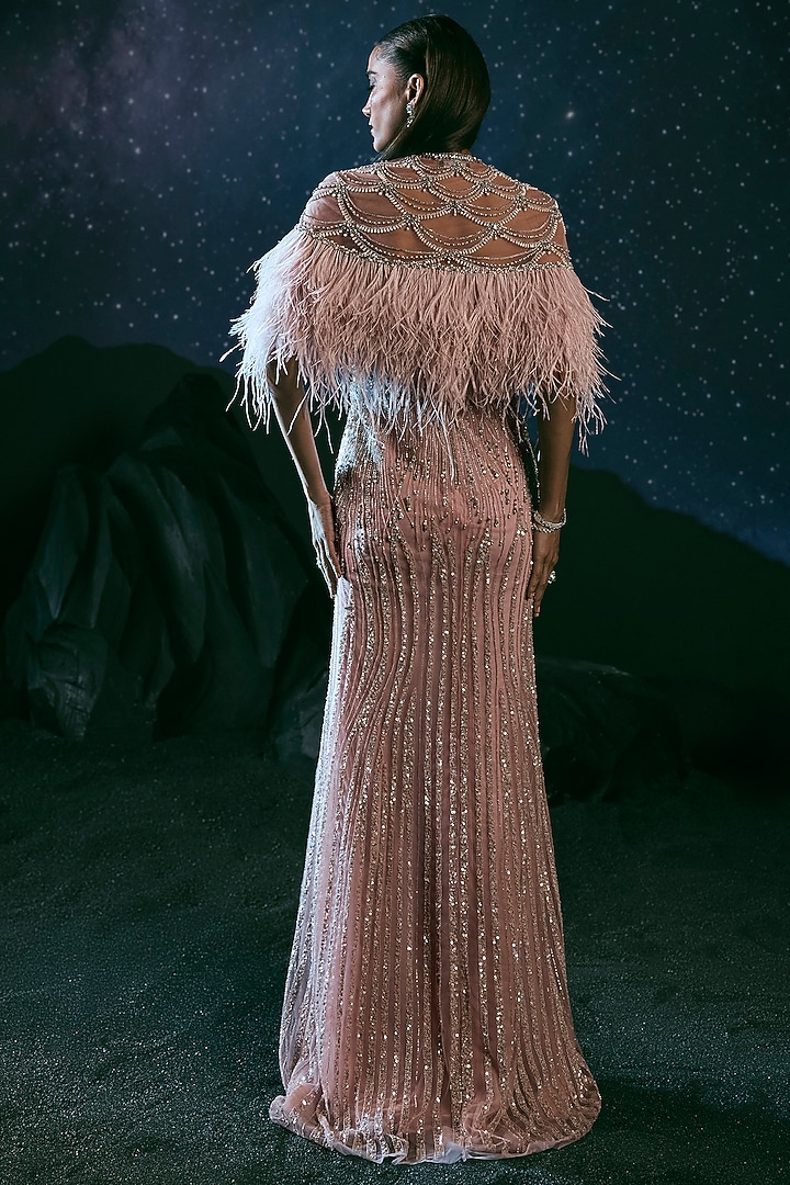 Milky Pink Italian Tulle & Silk Lycra Embellished Bridal Gown by Bhawna Rao at Pernia's Pop Up Shop