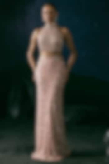 Pink Italian Tulle & Silk Lycra Hand Embroidered Bridal Gown by Bhawna Rao at Pernia's Pop Up Shop