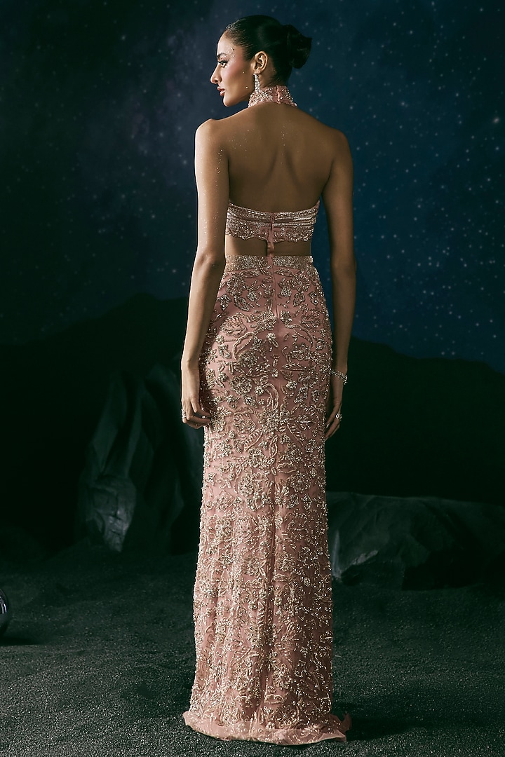 Pink Italian Tulle & Silk Lycra Hand Embroidered Bridal Gown by Bhawna Rao at Pernia's Pop Up Shop