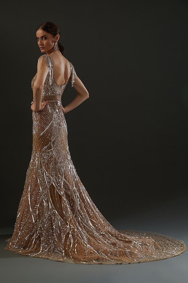Gold Hand Embroidered Bridal Gown by Bhawna Rao at Pernia's Pop Up Shop