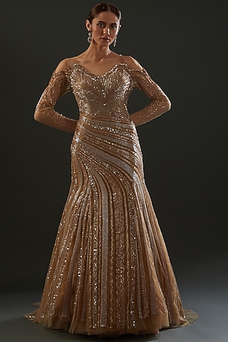 Gold & Silver Hand Embroidered Gown by Bhawna Rao