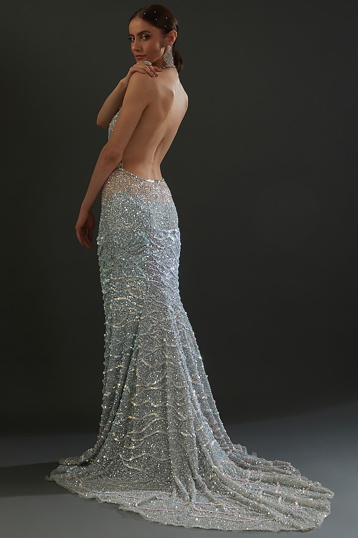 Blue & Pink Hand Embroidered Bridal Gown by Bhawna Rao at Pernia's Pop Up Shop