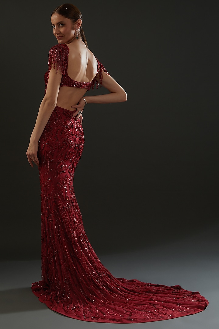 Red Hand Embroidered Bridal Gown by Bhawna Rao at Pernia's Pop Up Shop