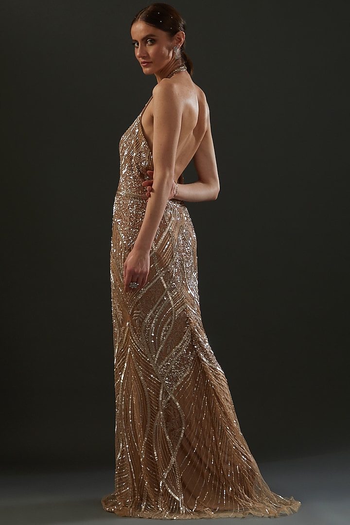 Gold Hand Embroidered Wedding Gown by Bhawna Rao at Pernia's Pop Up Shop