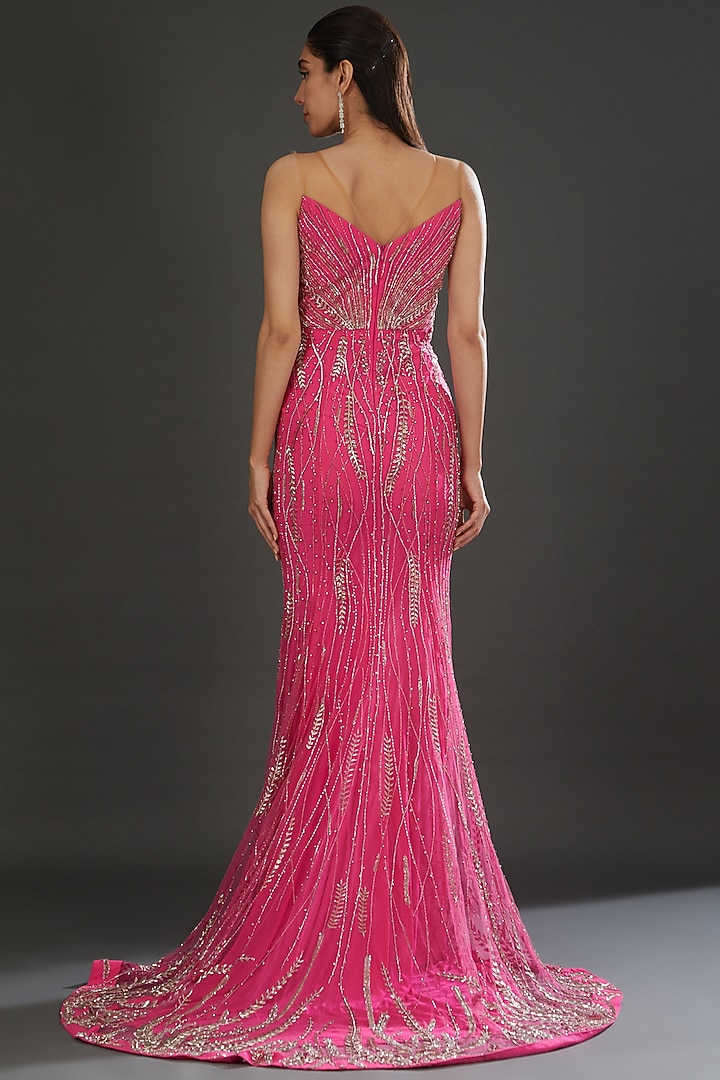 Pink Italian Tulle Hand Embroidered Bridal Gown by Bhawna Rao at Pernia's Pop Up Shop