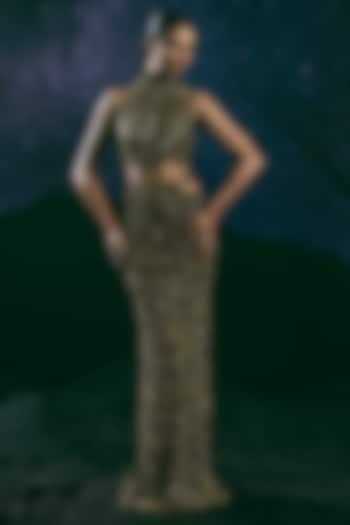 Gold & Black Italian Tulle Embellished High-Neck Bridal Gown by Bhawna Rao at Pernia's Pop Up Shop